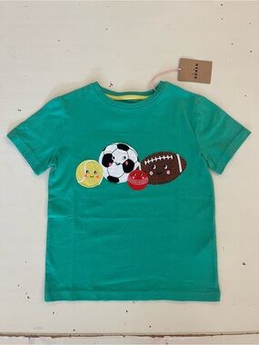 Mini Boden NWT 5-6Y Green Tee with sports appliqué and embroidery